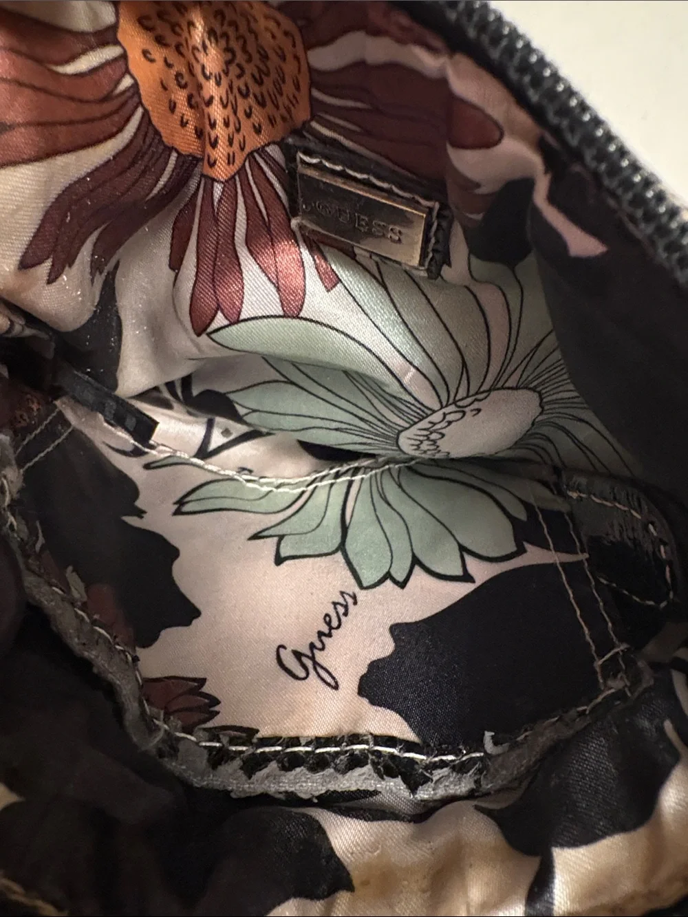 VTG Guess Monogram Small Crossbody Bag in Black and Cream with Silver Buckle